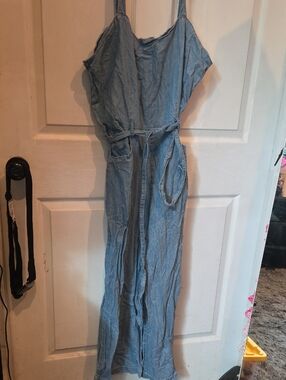 Rewash Light Blue Denim Girls' One-Piece Jumpsuit with Tie Waist